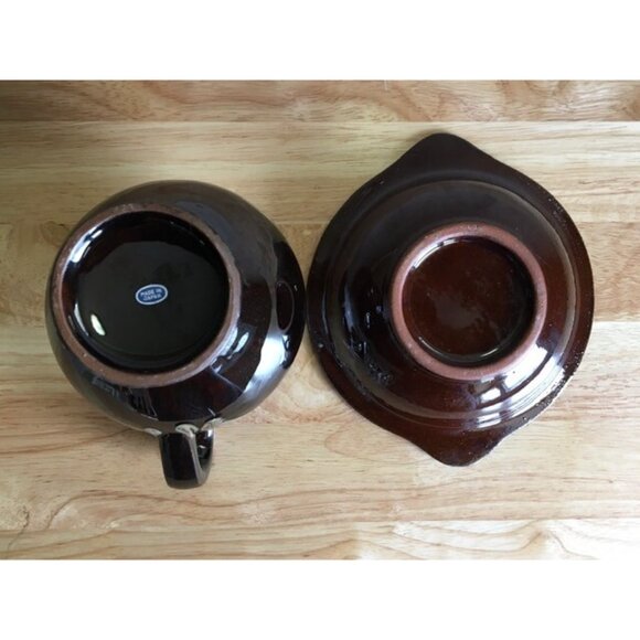 4 Piece Set Ceramic Drip Glaze Pottery 2 Pitchers & 2 Plates 4.5" x 4" Japan VTG - Picture 8 of 11